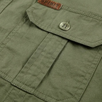 Men's Cargo Shirt Short-Sleeve Cotton Army Green Button-Up with Chest Pockets – Casual, Office, Outdoor