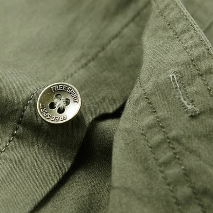 Men's Cargo Shirt Short-Sleeve Cotton Army Green Button-Up with Chest Pockets – Casual, Office, Outdoor