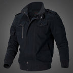 Men's Cotton Field Jacket Khaki Stand Collar Zip-Up Bomber – Casual, Office · Faylori