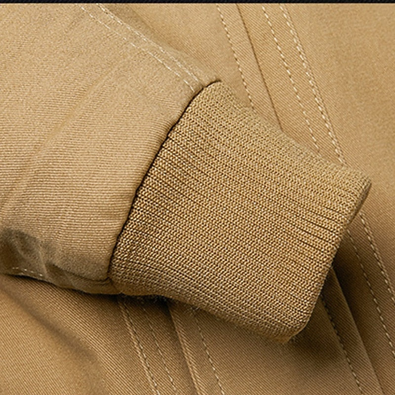 Men's Cotton Field Jacket Khaki Stand Collar Zip-Up Bomber – Casual, Office · Faylori