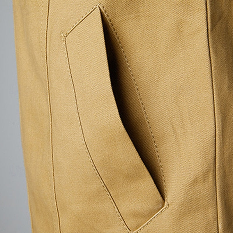 Men's Cotton Field Jacket Khaki Stand Collar Zip-Up Bomber – Casual, Office · Faylori