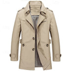 Men's Cotton Trench Coat Single-Breasted Notch Lapel Mid-Length Jacket – Casual, Office