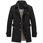 Men's Cotton Trench Coat Single-Breasted Notch Lapel Mid-Length Jacket – Casual, Office