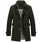 Men's Cotton Trench Coat Single-Breasted Notch Lapel Mid-Length Jacket – Casual, Office