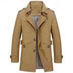Men's Cotton Trench Coat Single-Breasted Notch Lapel Mid-Length Jacket – Casual, Office