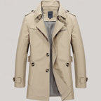 Men's Cotton Trench Coat Single-Breasted Notch Lapel Mid-Length Jacket – Casual, Office