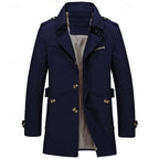 Men's Cotton Trench Coat Single-Breasted Notch Lapel Mid-Length Jacket – Casual, Office