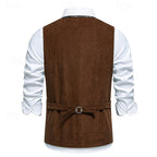 Men's Embroidered Waistcoat V-Neck Single-Breasted Floral Vest Brown – Casual, Office, Gift