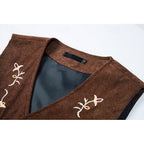 Men's Embroidered Waistcoat V-Neck Single-Breasted Floral Vest Brown – Casual, Office, Gift