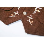 Men's Embroidered Waistcoat V-Neck Single-Breasted Floral Vest Brown – Casual, Office, Gift