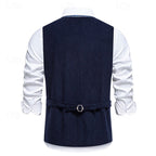 Men's Embroidered Waistcoat V-Neck Single-Breasted Floral Vest Brown – Casual, Office, Gift
