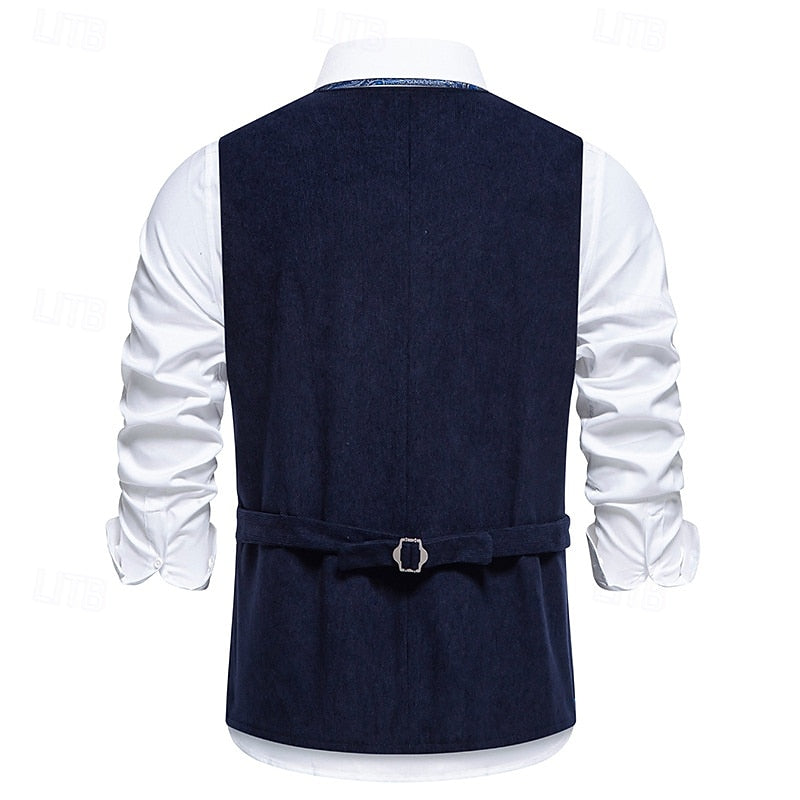 Men's Embroidered Waistcoat V-Neck Single-Breasted Floral Vest Brown – Casual, Office, Gift