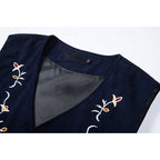 Men's Embroidered Waistcoat V-Neck Single-Breasted Floral Vest Brown – Casual, Office, Gift