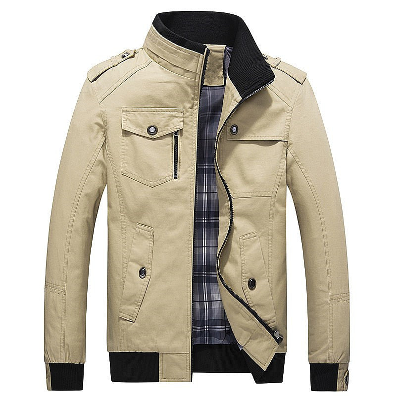 Men's Field Jacket Stand Collar Zip-Up Cotton with Multiple Pockets – Casual, Office, Holiday, Gift