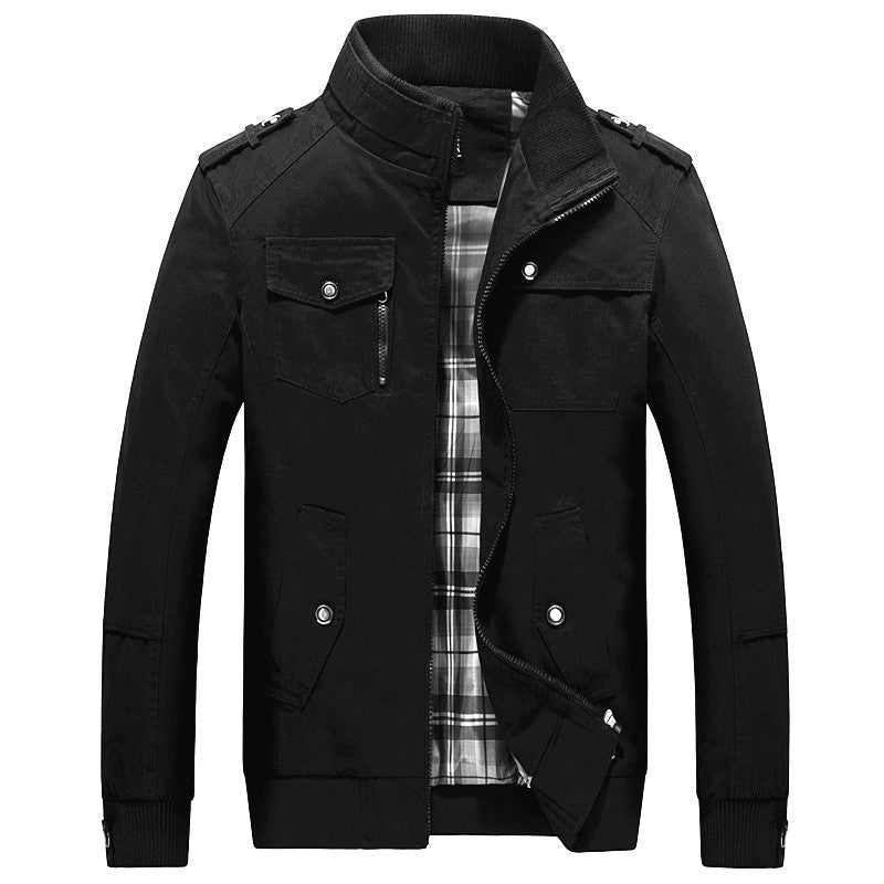 Men's Field Jacket Stand Collar Zip-Up Cotton with Multiple Pockets – Casual, Office, Holiday, Gift