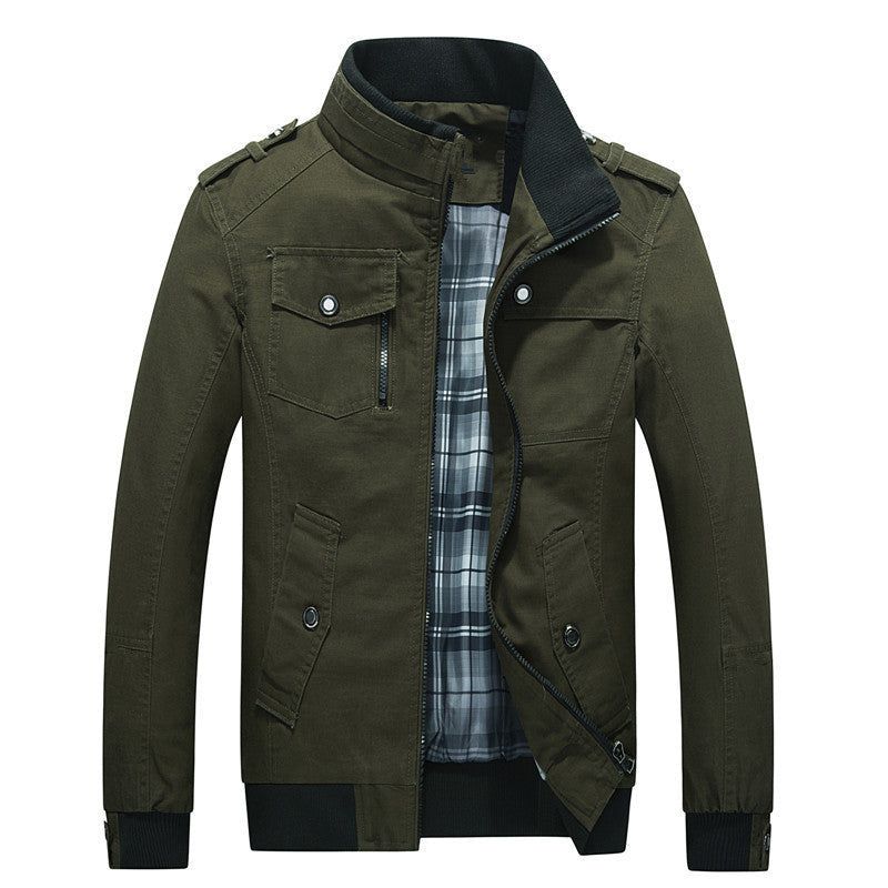Men's Field Jacket Stand Collar Zip-Up Cotton with Multiple Pockets – Casual, Office, Holiday, Gift