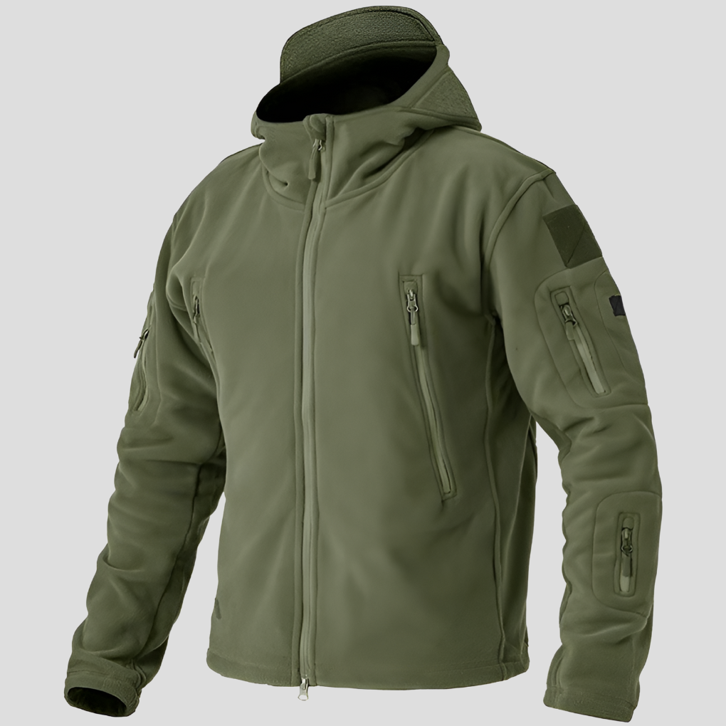 Men's Fleece Jacket Hooded Black Full-Zip Multi-Pocket – Casual, Outdoor, Tactical, Warm Everyday Wear
