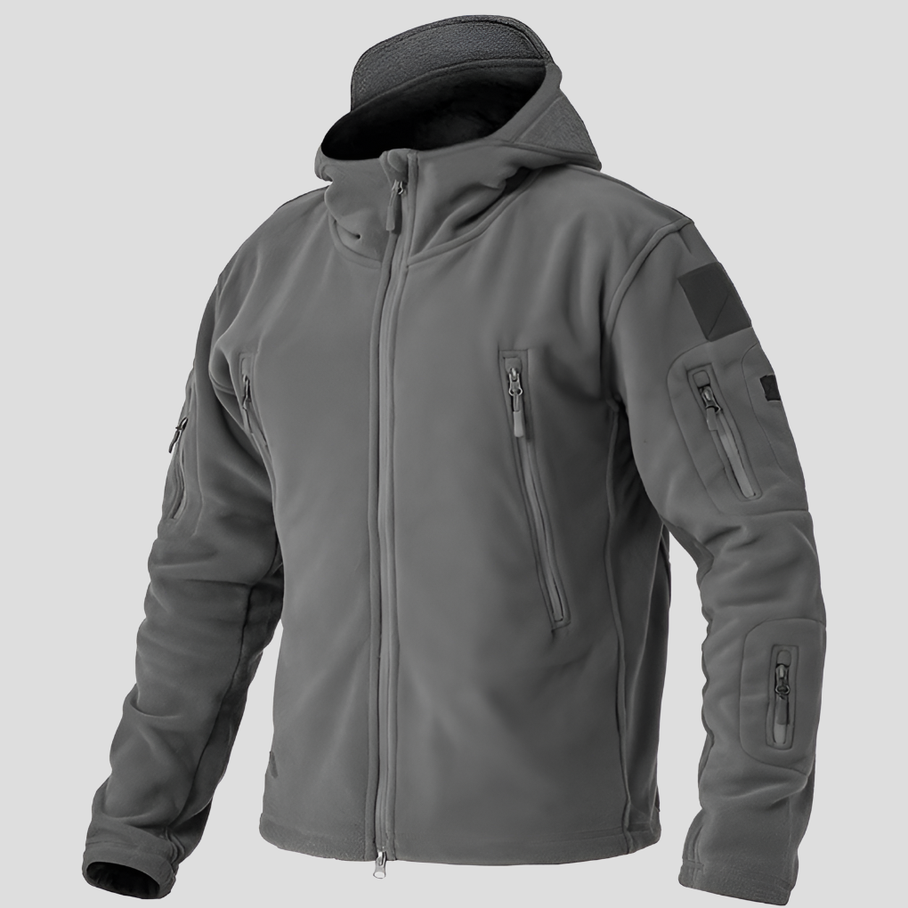 Men's Fleece Jacket Hooded Black Full-Zip Multi-Pocket – Casual, Outdoor, Tactical, Warm Everyday Wear