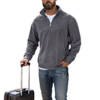 Men's Fleece Pullover Half-Zip Stand Collar Sweatshirt Gray – Casual, Travel, Office Layering Gift