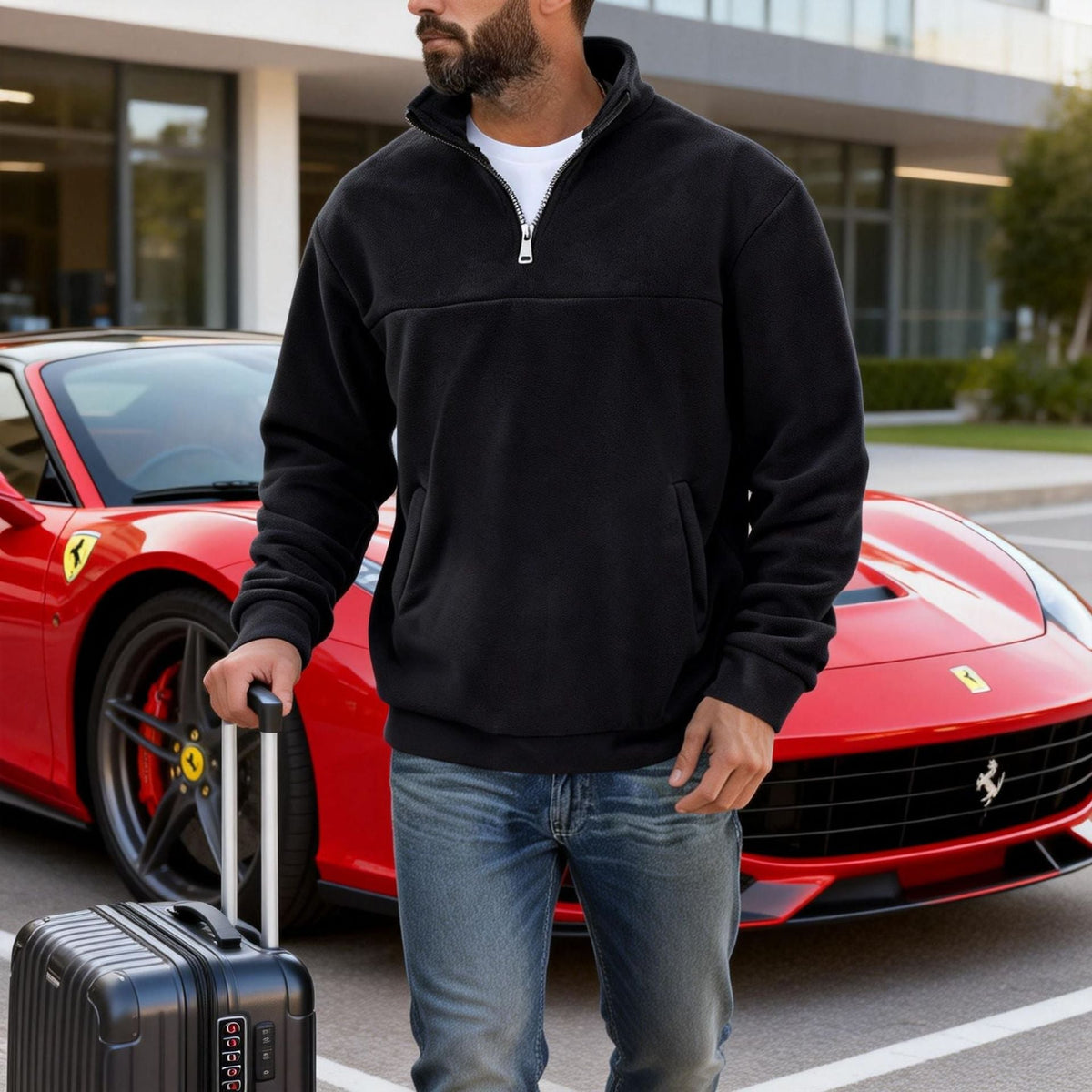 Men's Fleece Pullover Half-Zip Stand Collar Sweatshirt Gray – Casual, Travel, Office Layering Gift