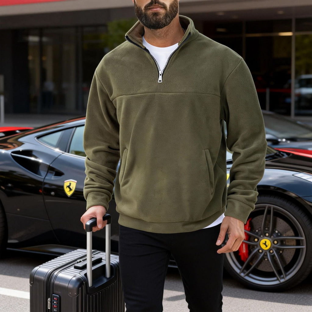 Men's Fleece Pullover Half-Zip Stand Collar Sweatshirt Gray – Casual, Travel, Office Layering Gift