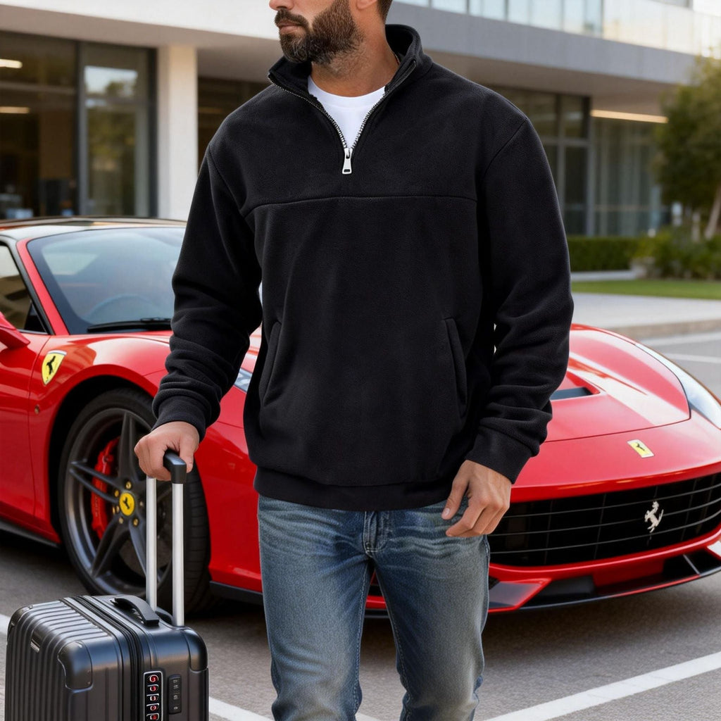 Men's Fleece Pullover Half-Zip Stand Collar Sweatshirt Gray – Casual, Travel, Office Layering Gift