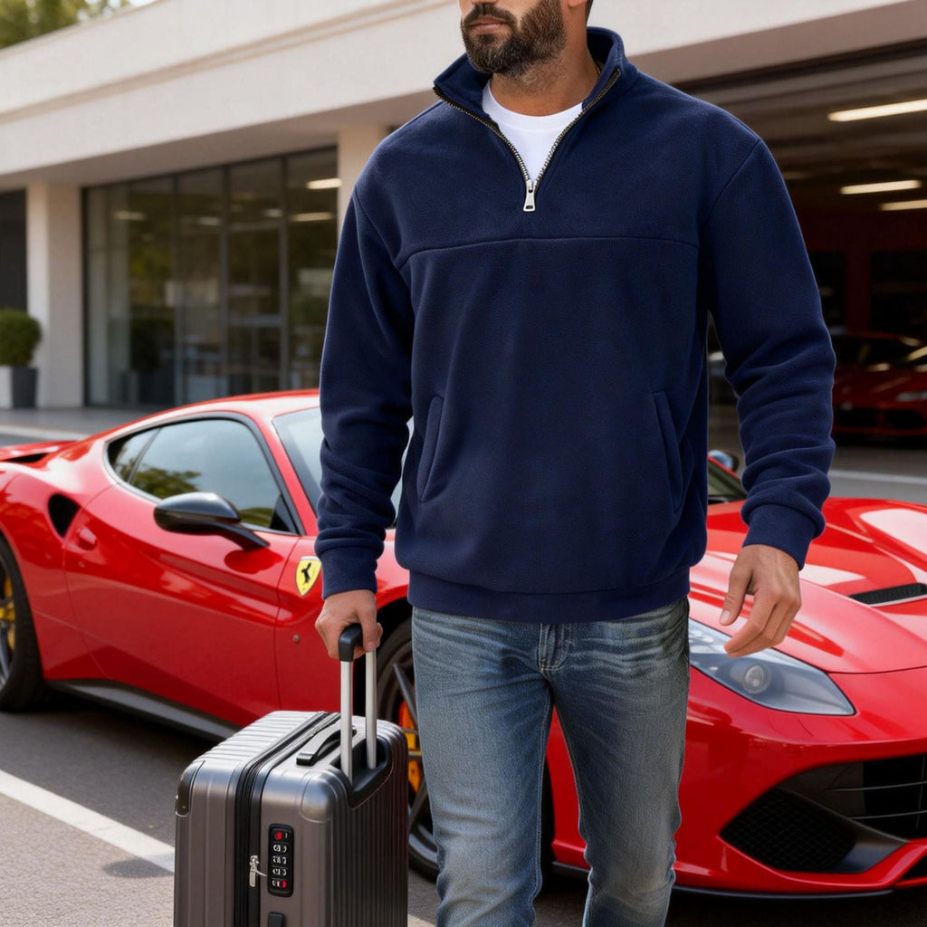 Men's Fleece Pullover Half-Zip Stand Collar Sweatshirt Gray – Casual, Travel, Office Layering Gift