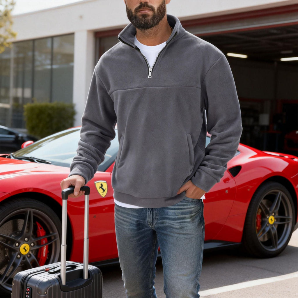 Men's Fleece Pullover Half-Zip Stand Collar Sweatshirt Gray – Casual, Travel, Office Layering Gift