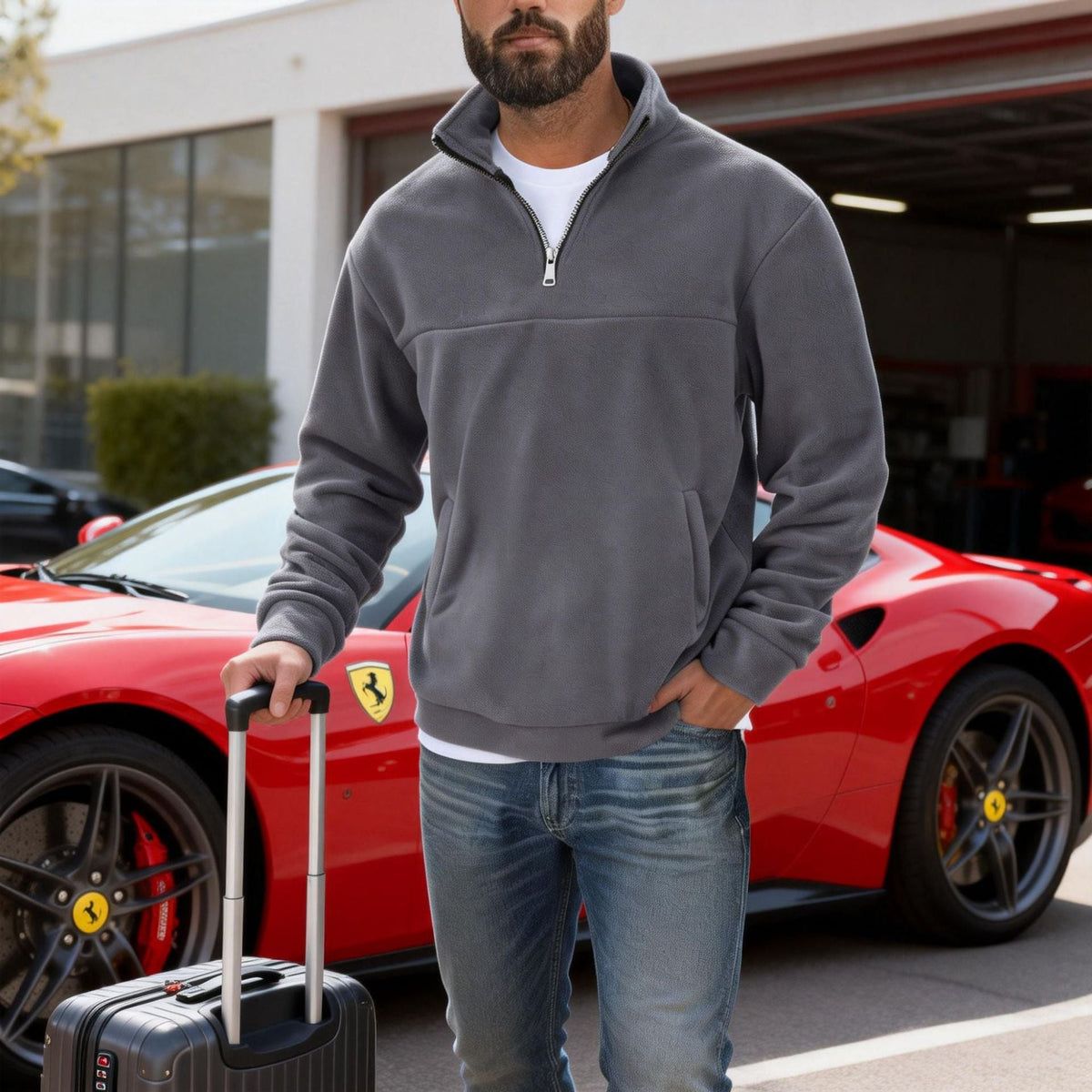 Men's Fleece Pullover Half-Zip Stand Collar Sweatshirt Gray – Casual, Travel, Office Layering Gift