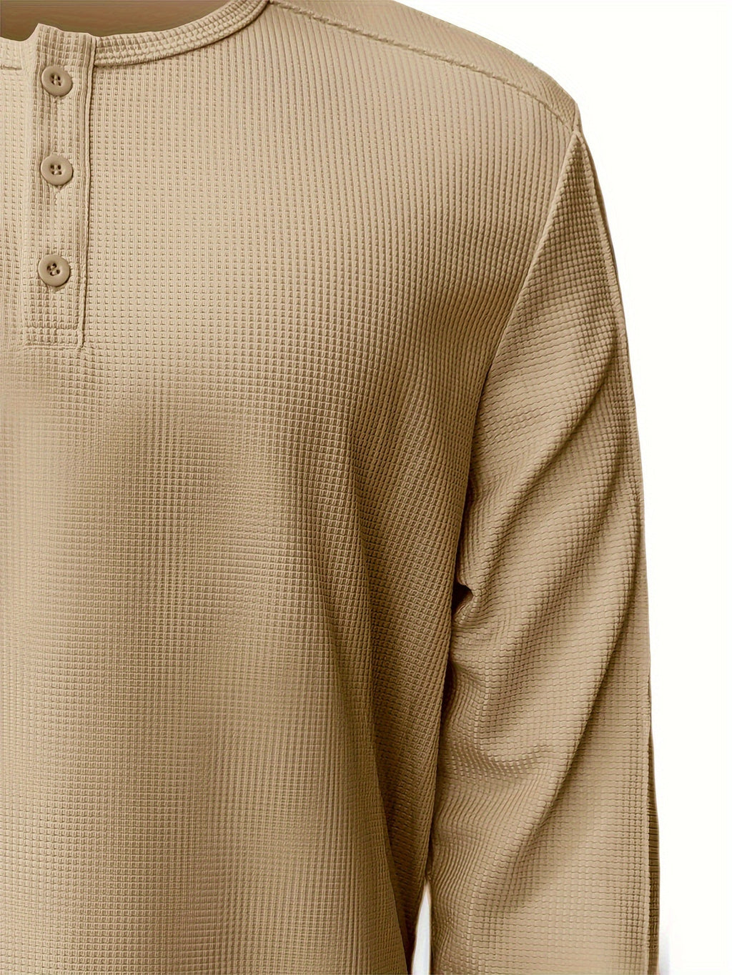 Men's Henley Shirt Long-Sleeve Waffle Knit White Button Placket – Casual, Office, Holiday, Gift