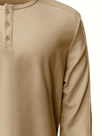 Men's Henley Shirt Long-Sleeve Waffle Knit White Button Placket – Casual, Office, Holiday, Gift
