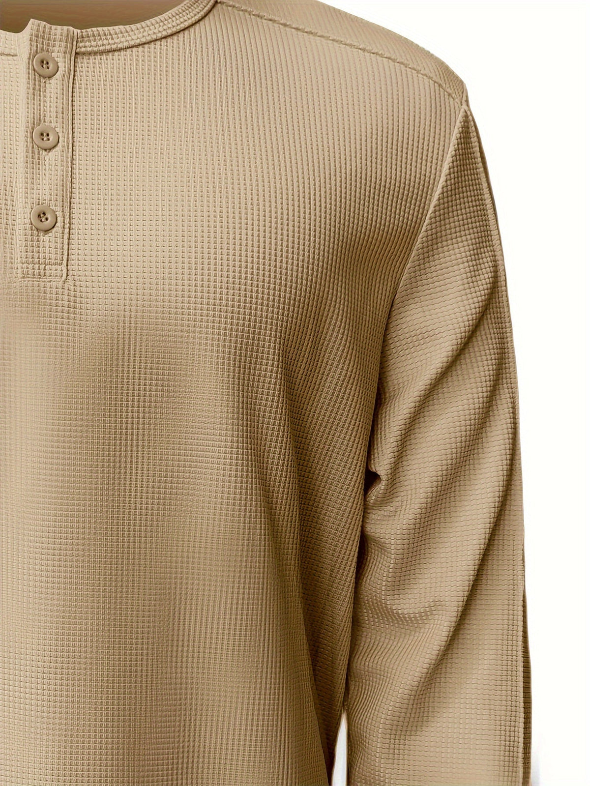 Men's Henley Shirt Long-Sleeve Waffle Knit White Button Placket – Casual, Office, Holiday, Gift