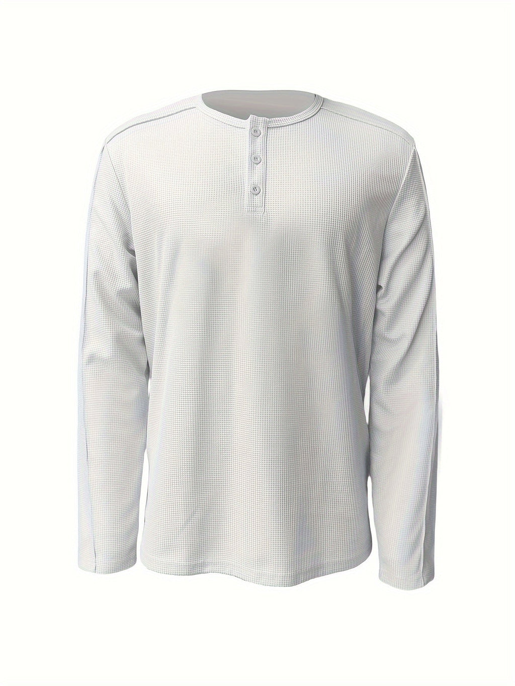 Men's Henley Shirt Long-Sleeve Waffle Knit White Button Placket – Casual, Office, Holiday, Gift