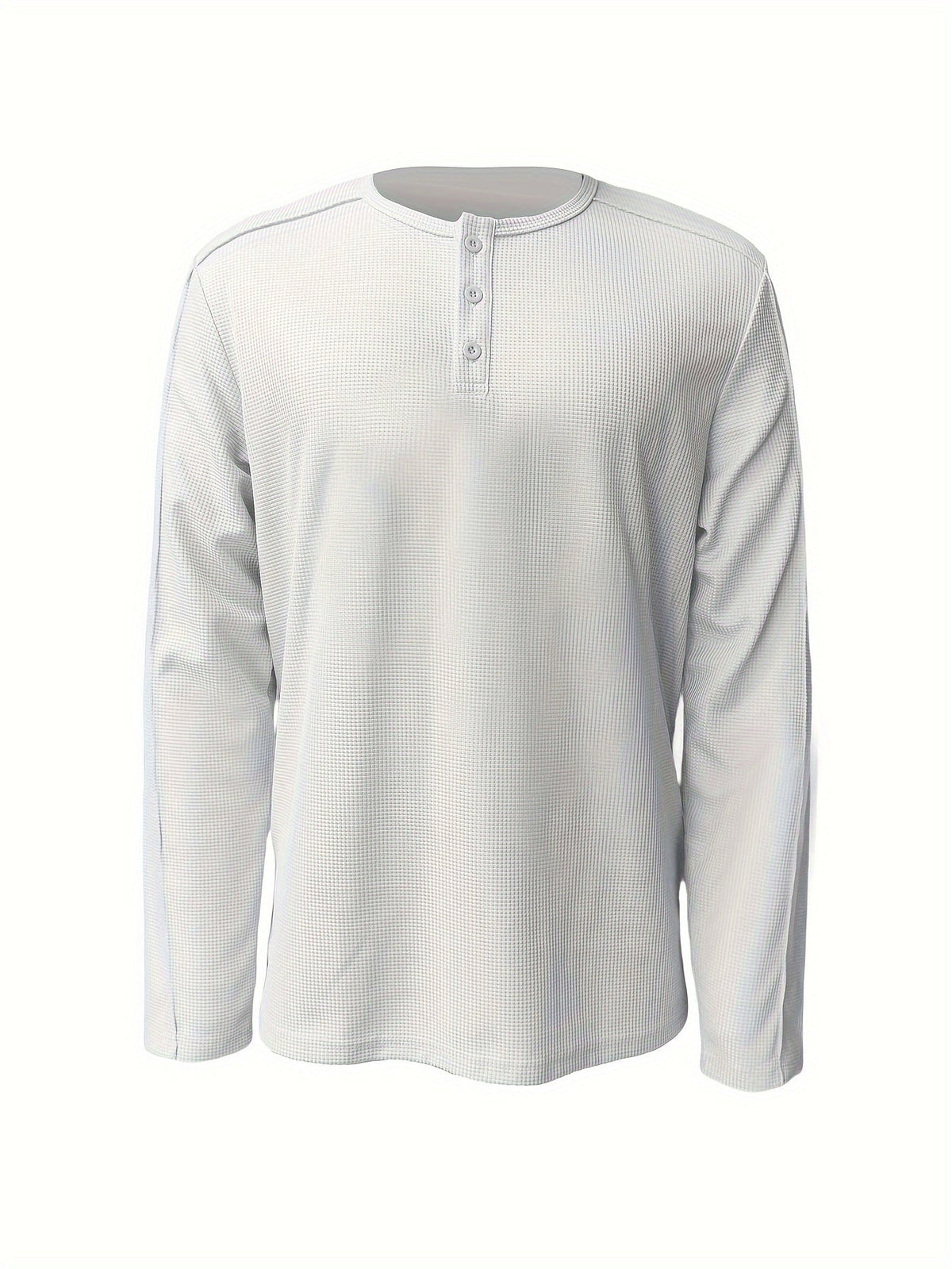 Men's Henley Shirt Long-Sleeve Waffle Knit White Button Placket – Casual, Office, Holiday, Gift