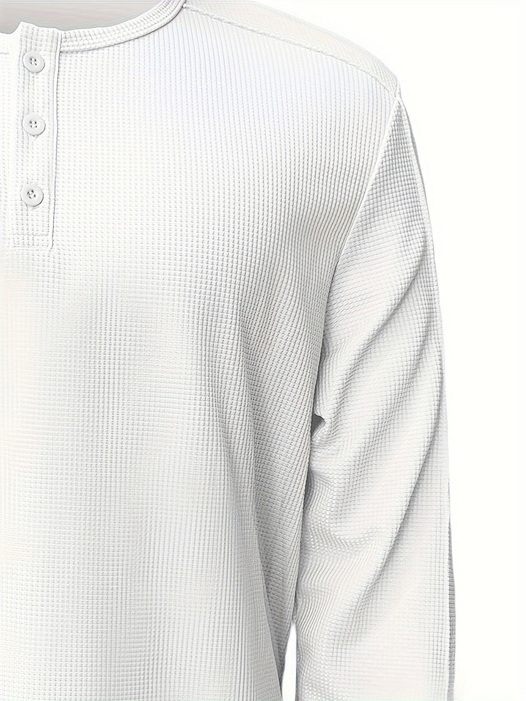 Men's Henley Shirt Long-Sleeve Waffle Knit White Button Placket – Casual, Office, Holiday, Gift