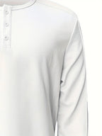 Men's Henley Shirt Long-Sleeve Waffle Knit White Button Placket – Casual, Office, Holiday, Gift