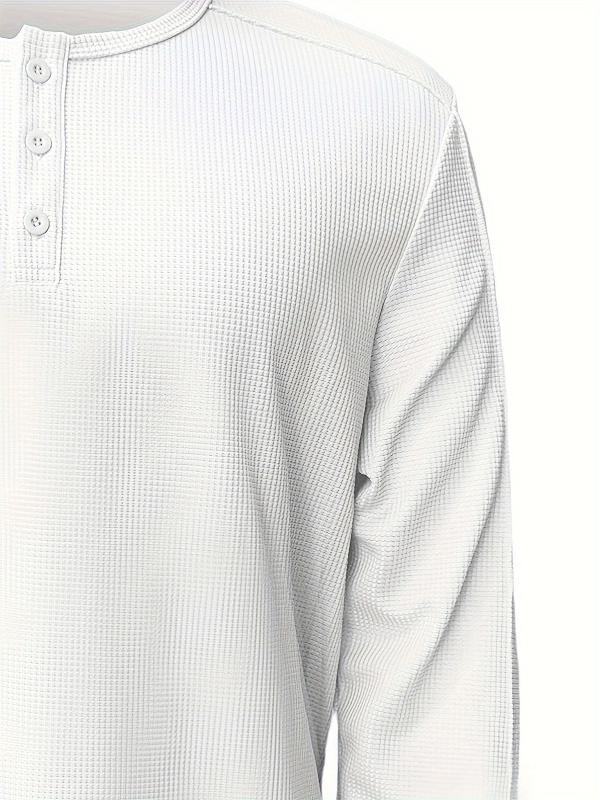 Men's Henley Shirt Long-Sleeve Waffle Knit White Button Placket – Casual, Office, Holiday, Gift
