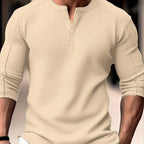 Men's Henley Shirt Long-Sleeve Waffle Knit White Button Placket – Casual, Office, Holiday, Gift