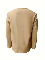 Men's Henley Shirt Long-Sleeve Waffle Knit White Button Placket – Casual, Office, Holiday, Gift