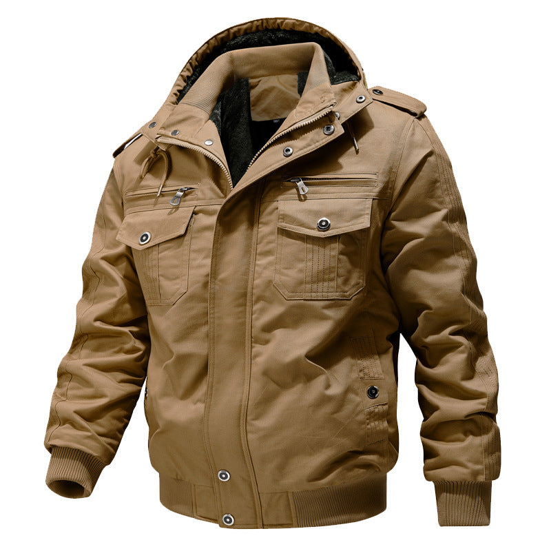 Men's Hooded Field Jacket Sherpa-Lined Cargo Pockets Green – Casual, Winter, Outdoor, Gift