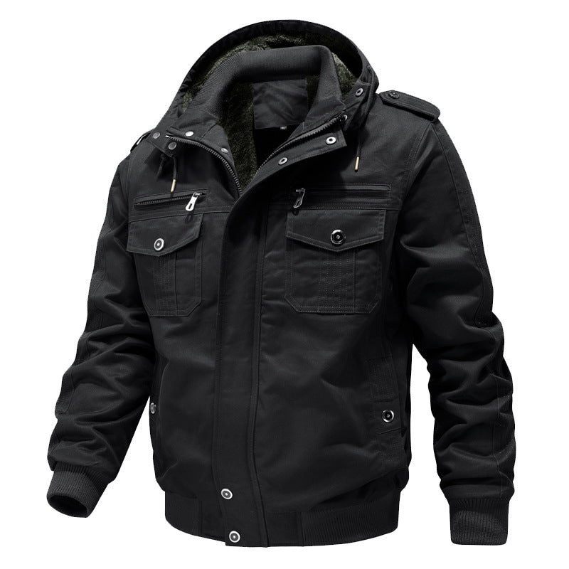 Men's Hooded Field Jacket Sherpa-Lined Cargo Pockets Green – Casual, Winter, Outdoor, Gift