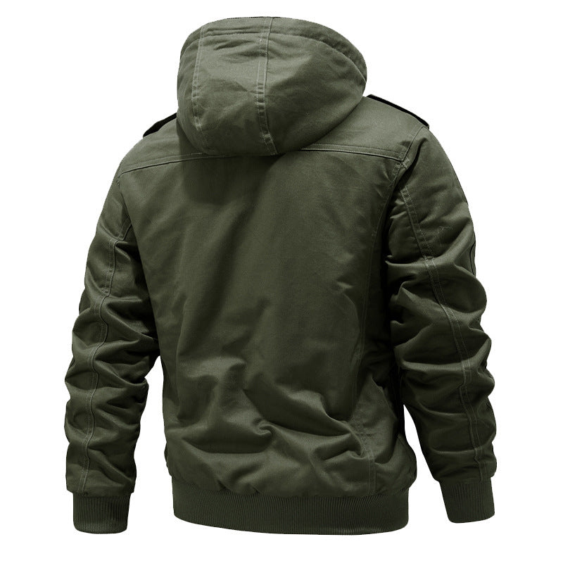 Men's Hooded Field Jacket Sherpa-Lined Cargo Pockets Green – Casual, Winter, Outdoor, Gift