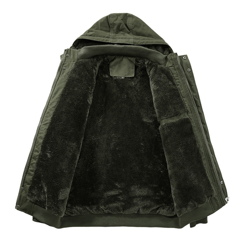 Men's Hooded Field Jacket Sherpa-Lined Cargo Pockets Green – Casual, Winter, Outdoor, Gift