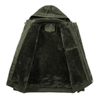 Men's Hooded Field Jacket Sherpa-Lined Cargo Pockets Green – Casual, Winter, Outdoor, Gift
