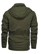 Men's Hooded Jacket Fleece-Lined Mid-Length Multi-Pocket Cargo Coat – Casual, Winter Outdoor Gift