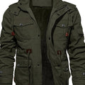 Men's Hooded Jacket Fleece-Lined Mid-Length Multi-Pocket Cargo Coat – Casual, Winter Outdoor Gift