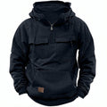 Men's Hooded Pullover Fleece-Lined Quarter-Zip Sweatshirt with Cargo Pockets – Casual, Outdoor, Everyday Wear, Gift