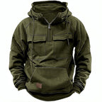 Men's Hooded Pullover Fleece-Lined Quarter-Zip Sweatshirt with Cargo Pockets – Casual, Outdoor, Everyday Wear, Gift