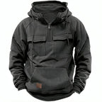 Men's Hooded Pullover Fleece-Lined Quarter-Zip Sweatshirt with Cargo Pockets – Casual, Outdoor, Everyday Wear, Gift