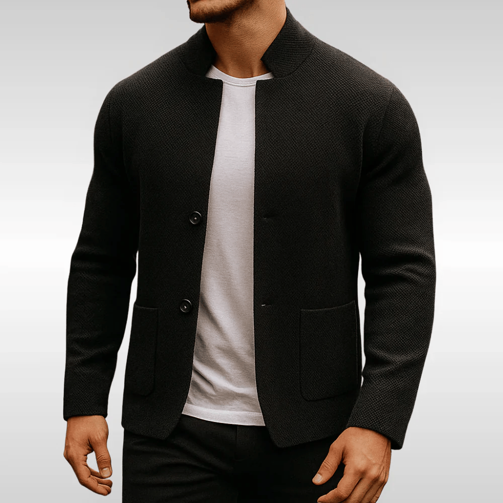 Men's Knit Cardigan Jacket Textured Button-Up Stand Collar – Casual, Office · Faylori